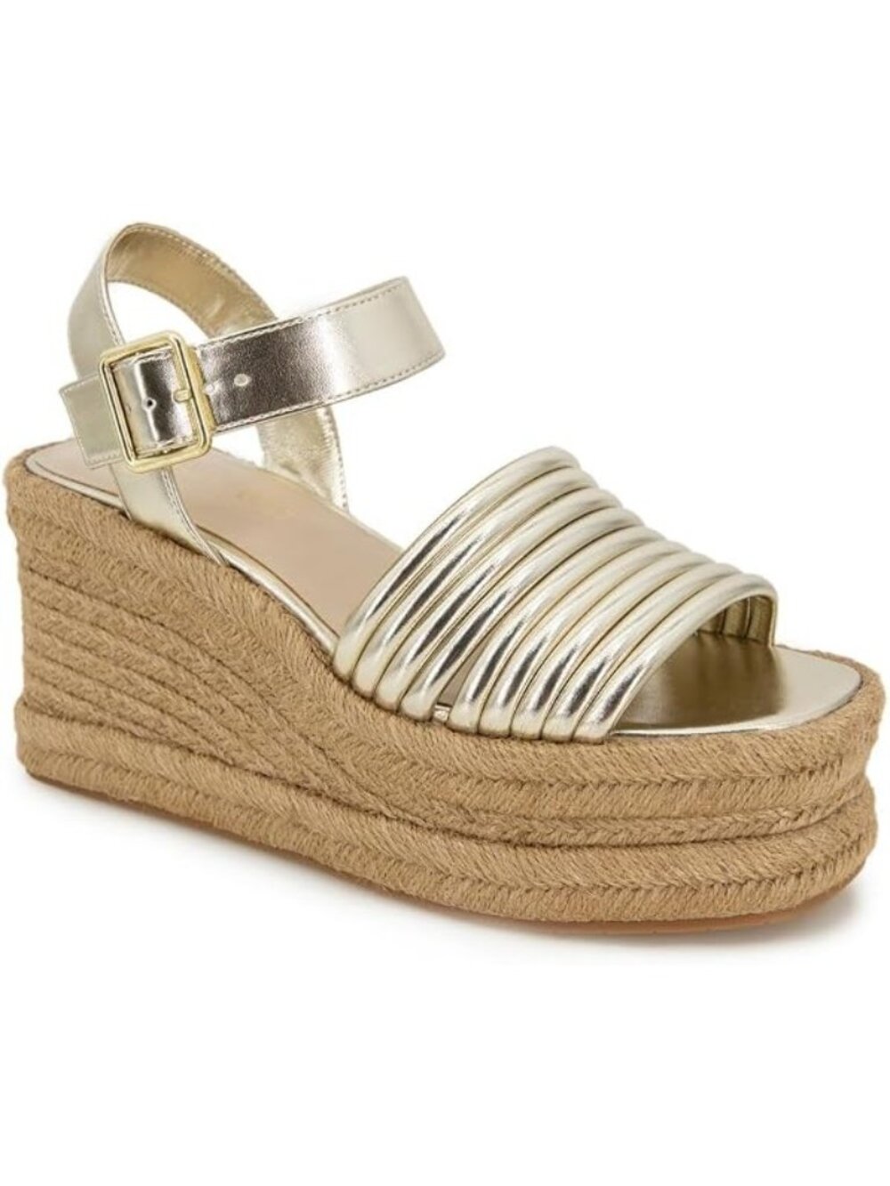 Kenneth Cole Womens Shelby Metallic Ankle Strap Sandal Gold Size 11M Defected